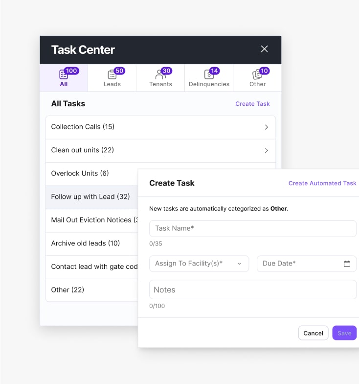 A task management dashboard showing categorized tasks